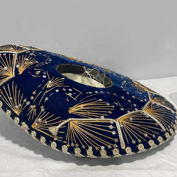 Vintage Mexican Sombrero XXXXX Blue Velvet Sequin Charro Mariachi Small Size? - Picture 11 of 16